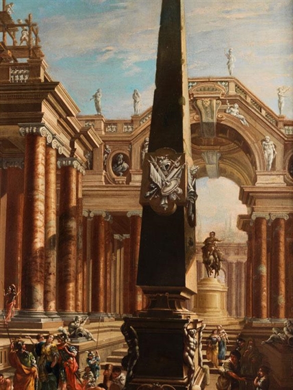Fantastical architectural capriccio with a scene from Cleopatra's life by Antonio Joli de Dipi