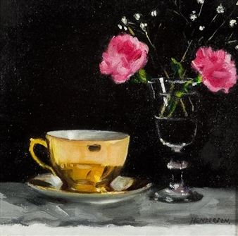 TEA CUP AND PINK CARNATIONS - Gordon G. Henderson