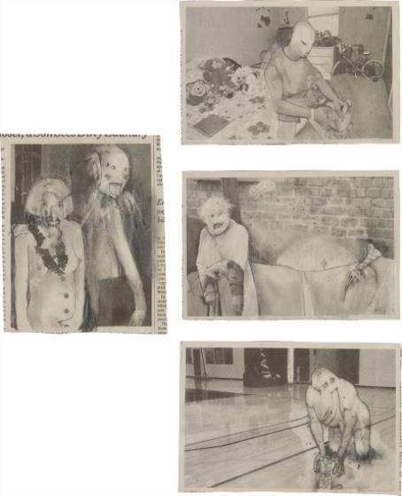 Artwork by Christian Holstad, 4 works: Our Daily Bread (Parts 1); Our Daily Bread (Parts 2); Our Daily Bread (Parts 3); Our Daily Bread (Parts 4), Made of graphite on newsprint