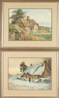2 works: INTER COTTAGE SCENE AND SUMMER COTTAGE SCENE - Darrell R. Hill