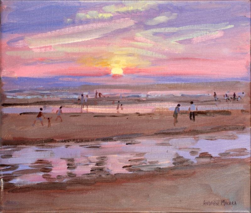 Artwork by Andrew Macara, Sunset Montalivet, France, Made of oil on canvas