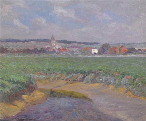 A French landscape with a town in the distance by Stephen Thomas