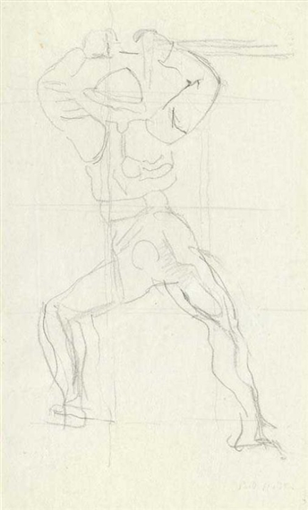 Study of Swiss Man with Raised Sword