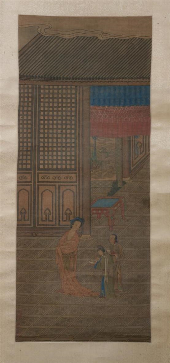 Artwork by Qiu Ying, Yang Guifei after bath, Made of Ink and color on silk