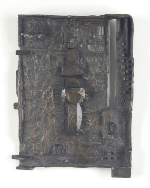 Artwork by Dorothy Dehner, Untitled Mask, Made of bronze with golden-brown patina