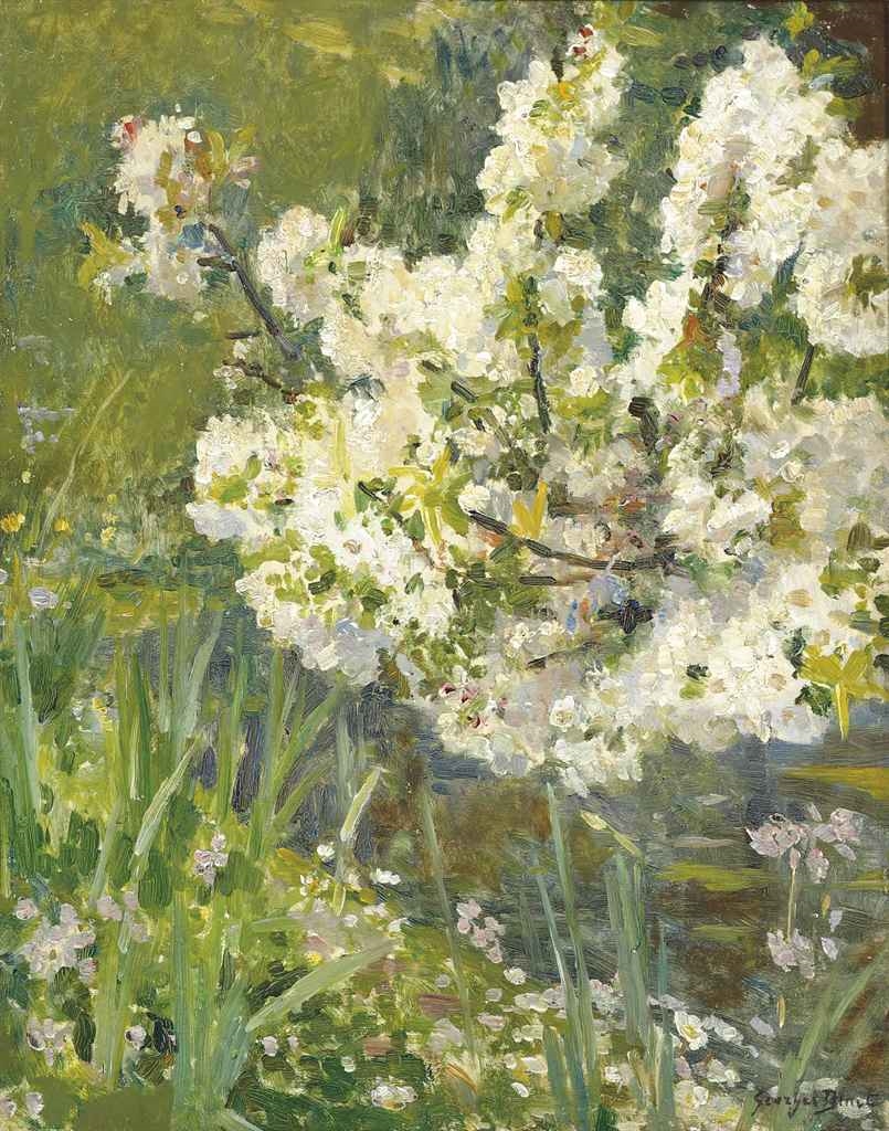 Artwork by Georges Jules Ernest Binet, Springtime by the water, Made of oil on panel