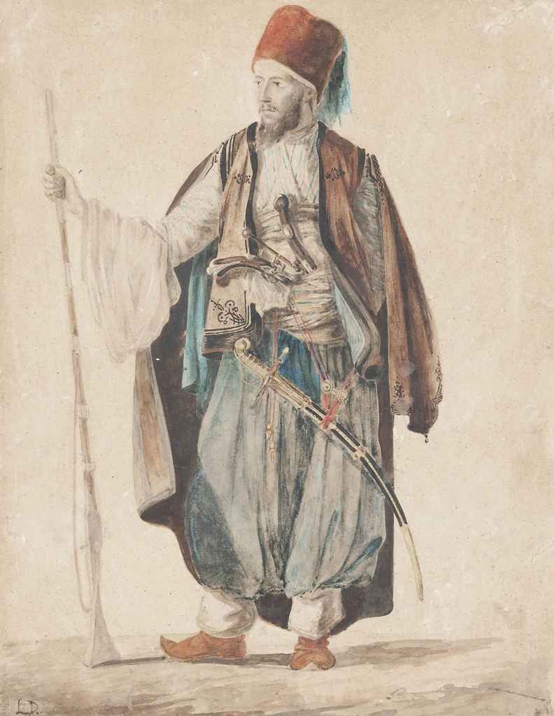 Artwork by Louis Dupré, Portrait of an Ottoman from Galata, Made of watercolour on paper with a painted mount