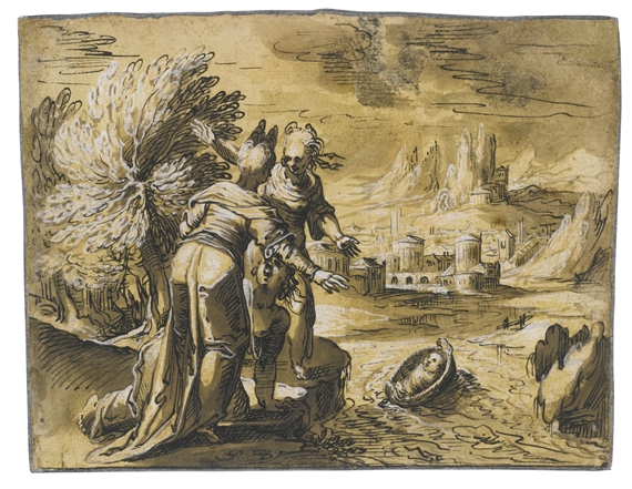 RECTO: THE FINDING OF MOSES; VERSO: ST. JOHN ON PATMOS by Hermann Weyer