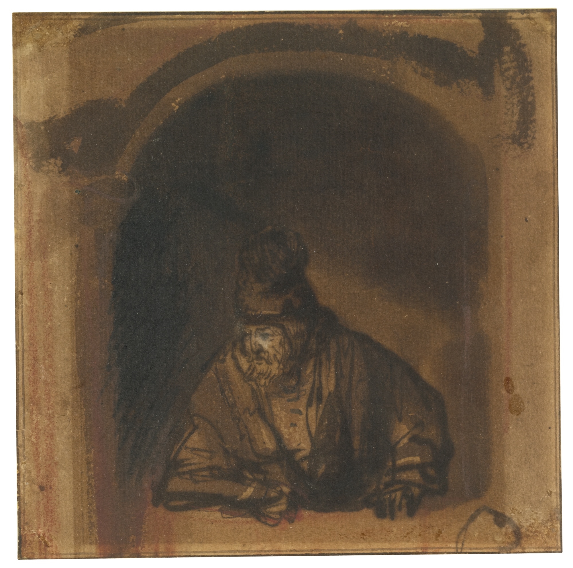 Rembrandt van Rijn | BEARDED OLD MAN LEANING ON A WINDOW SILL | MutualArt