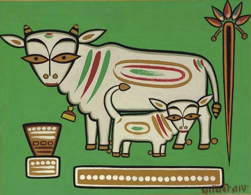 Untitled (Two cows) by Jamini Roy
