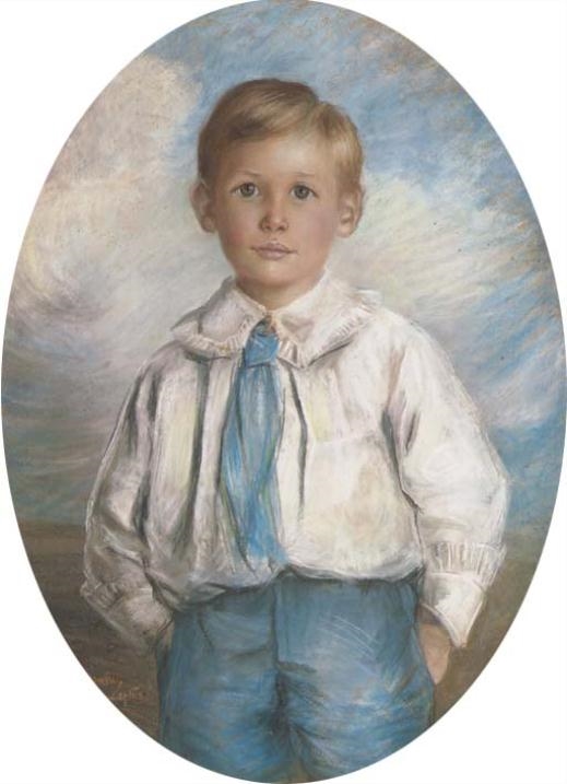 Artwork by Dorothy Loftus, Portrait of Robert Lion Gardiner (1911-2004), as a young boy, Made of pastel on paper