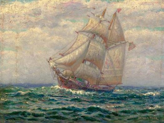 Artwork by James Gale Tyler, An American fishing schooner, Made of Oil on canvas