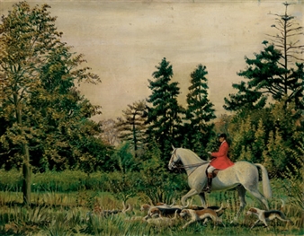 A Huntsman and Hounds Riding through a Forest - Richard John Munro Dupont