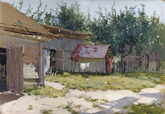 A backyard in summer - Mikhail Markelovich Guzhavin