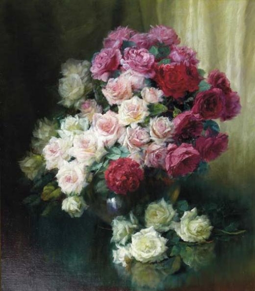 Still life with roses in a vase by Julien Stappers