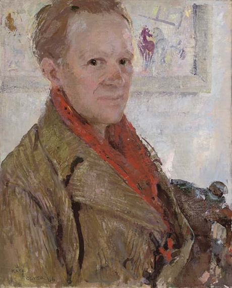 Portrait of Charles Higgins, the artist's husband, half-length, in a red scarf by Kate Elizabeth Olver
