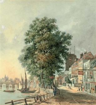 Chelsea Old Church and Battersea Bridge - M.a.j. Rush