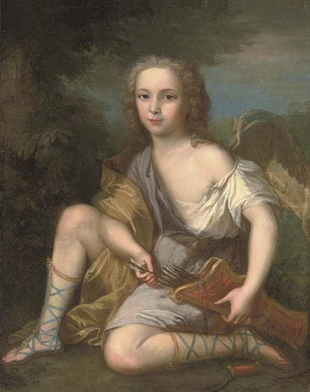 Portrait of a young boy as Cupid, traditionally identified as Charles de Bourbon, Duc de Berry (1686-1714) by François-Hubert Drouais