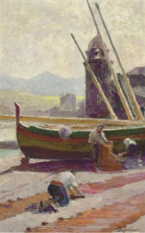 Fisherman near the Tower of Collioure - L. Delfau