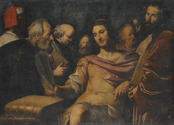 PTOLEMY II DISCUSSING THE TRANSLATION OF THE OLD TESTAMENT WITH THE HEBREW SCHOLARS by Giovanni Antonio Galli, 1585