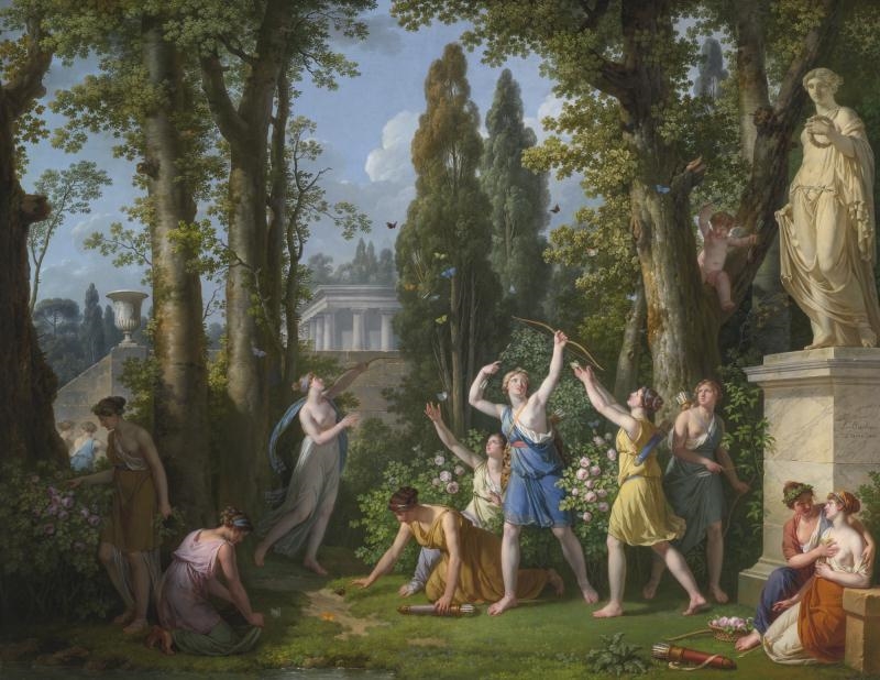 "LA CHASSE AUX PAPILLONS," AN ALLEGORY OF BEAUTY ATTEMPTING TO RESTRAIN INCONSTANCY by Jean-Jacques Lebel