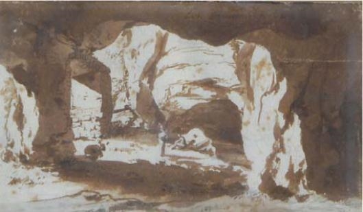 A grotto interior, near Rome by Bartholomeus Breenbergh, 1623