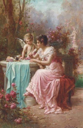 Hans Zatzka | Two Fairies Embracing in a Landscape with a Swan (Circa