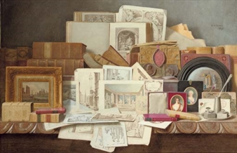 Art and Letters: Still-life of books, paintings, prints and other objects - Benjamin Walter Spiers