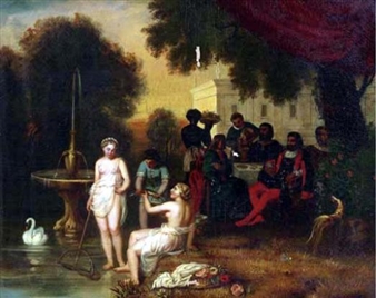 Figures feasting in a formal garden - Aimé-Benoit Marquet