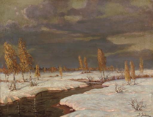 A winter river at dusk by Serge Agababian Sedrac