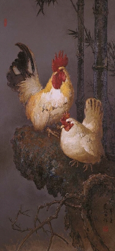 Rooster and hen by Lee Man Fong, 1977