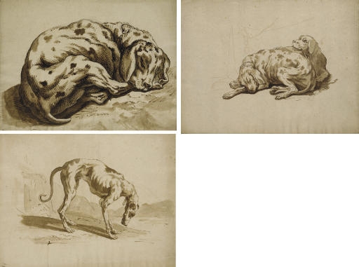 3 Works: Un chien endormi, recto; Un chien couché, verso by German School, 18th Century, 18th Century
