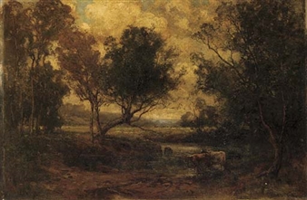 Cattle in a river landscape - Alexander Carruthers Gould