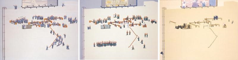 Artwork by Chiharu Nishizawa, Diorama (office life A, B, C), Made of Acrylic on canvas