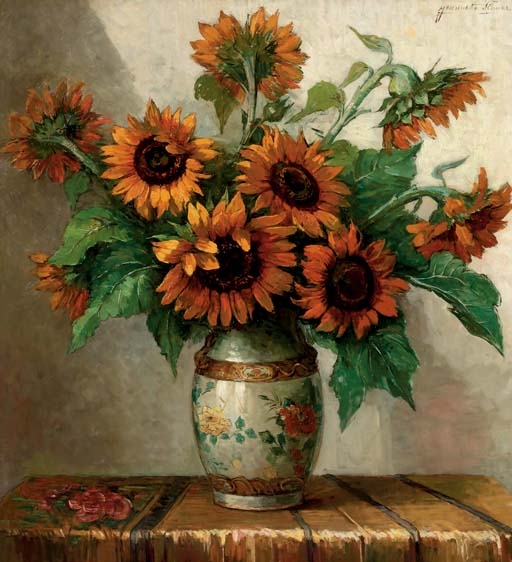 Artwork by Jeannette Slager, Sunflowers in a vase, Made of oil on canvas