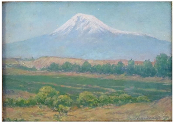 Landscape, Mt. Ararat in distance by Georgii Zakharovitch Bashindzhagian, 1924