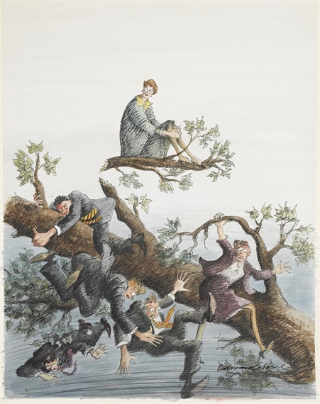 Edward Sorel | Untitled drawing showing an unidentified woman out on a ...