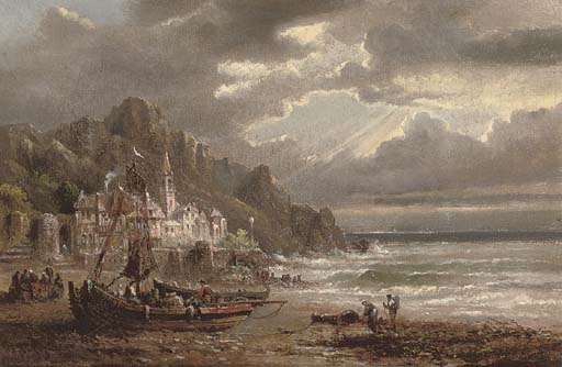 Fisherfolk on the shore by Felice Auguste Rezia, 1898'