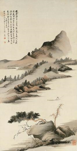 Artwork by Zhang Daqian, FISHING IN THE SOUND OF FLUTE, Made of ink and colour on paper