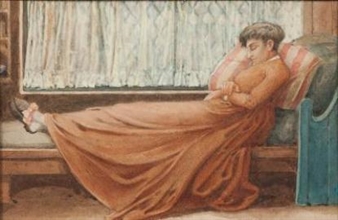 2 Works: A Lady Reclining on a Day Bed; Still Life Study of Lustre Vases and a Fish Ornament - Frederick Alfred Rhead