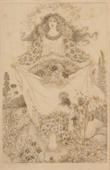 George Woolliscroft Rhead | 2 Works: Flower Girl; A Dragon Fly and ...