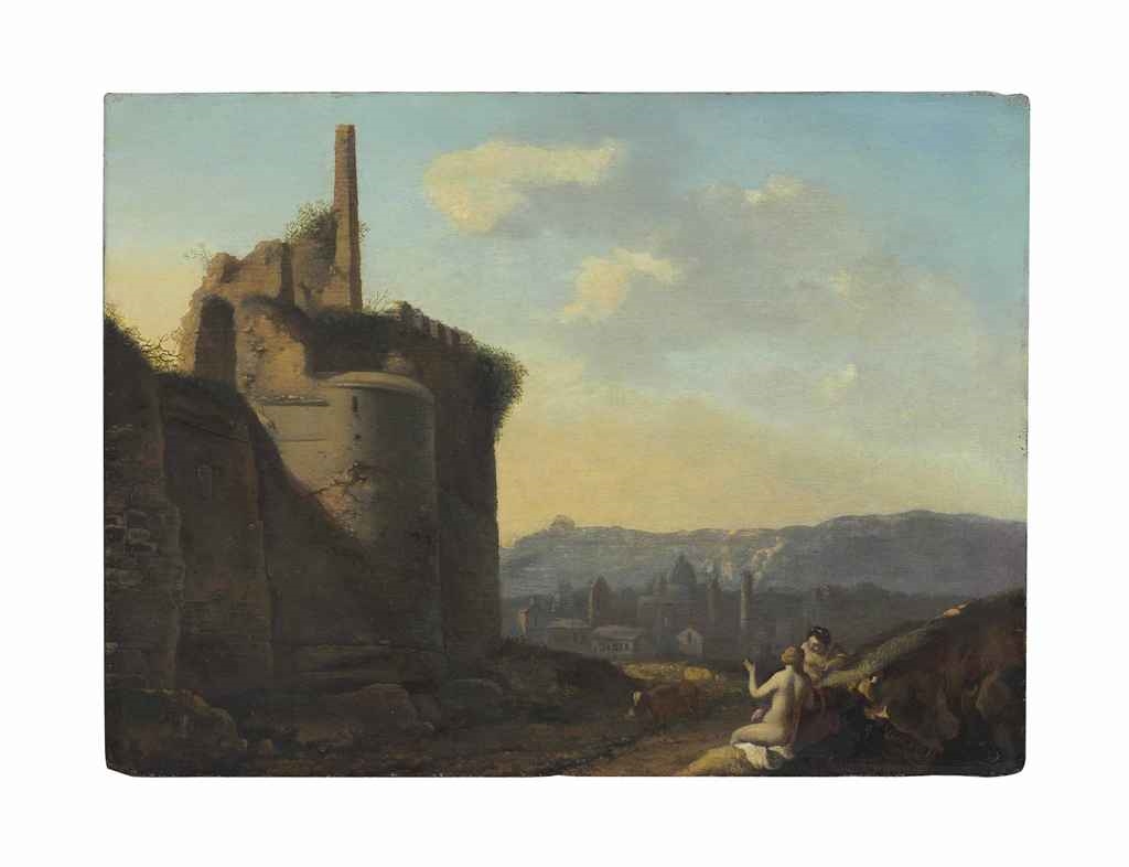 Artwork by Gerrit van Bronchorst, A classical landscape with nymphs, Made of oil on panel