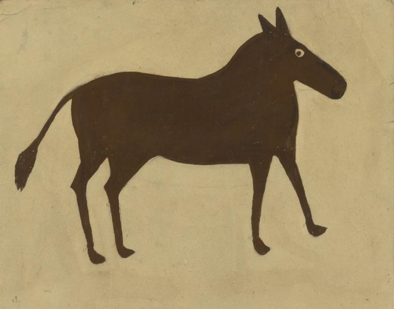 Artwork by Bill Traylor, BROWN MULE, Made of pencil and poster paint on cardboard