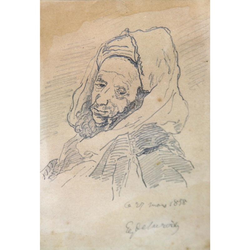 Artwork by Eugène Delacroix, Head of a Man in Middle-Eastern Dress, Made of Graphite pencil on paper