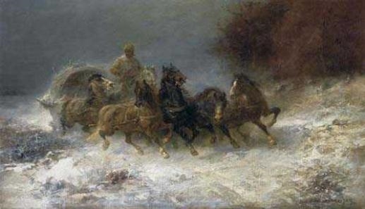 2 works; Horse and carriage in winter by Christian Adolph Schreyer