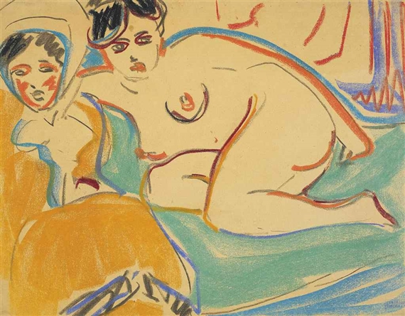 Zwei liegende Akte by Ernst Ludwig Kirchner, circa 1908