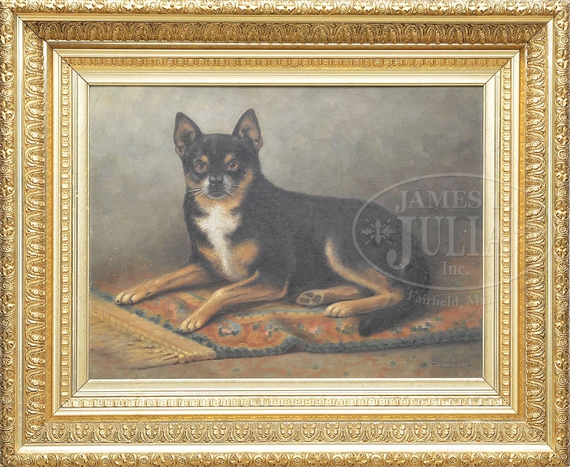 PORTRAIT OF A DOG ON ORIENTAL RUG by Percy Sanborn