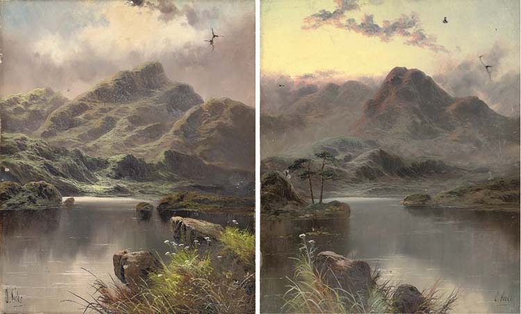 Artwork by A. Hicks, Highland lochs, Made of oil on canvas