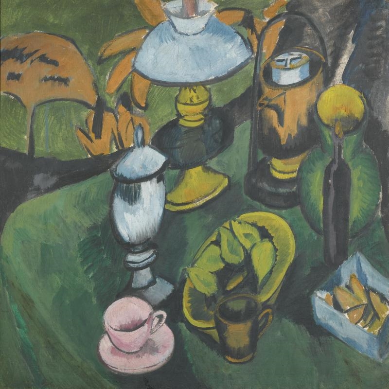 Artwork by Ernst Ludwig Kirchner, STILLEBEN MIT LAMPE (STILL-LIFE WITH LAMP), Made of oil on canvas
