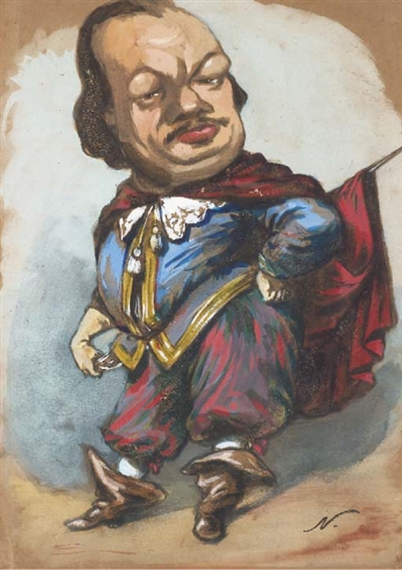 Une caricature d'un homme en mousquetaire avec une épée by Gaspard-Félix  Tournachon
